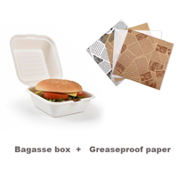 Emballage de boîtes à hamburger jetable écologique personnalisé en bagasse de canne à sucre imprimé avec logo personnalisé en papier sulfurisé