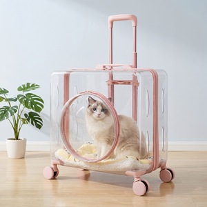 Transportín Transparente para Mascotas con Ruedas para Gatos y Perros, de Gran Capacidad, Color Rosa - Product Image 1
