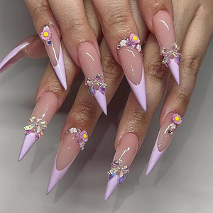 <span class=keywords><strong>Uñas</strong></span> Postizas Acrílicas Románticas con Diseño Cuadrado Estilo Francés, <span class=keywords><strong>Uñas</strong></span> Artificiales Decorativas Tipo Caramelo - Product Image 1