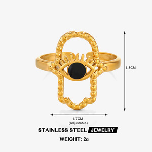 Anillo de Acero Inoxidable con Forma de Ojo, Estilo Europeo y Americano, Retro Francés, Bañado en Oro de 18K, Ajustable - Product Image 5