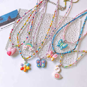 Collana di Perline per Bambini <span class=keywords><strong>con</strong></span> Farfalle e Cuori Colorati, Collana e Braccialetto Cartoon per Piccole Principesse - Product Image 1