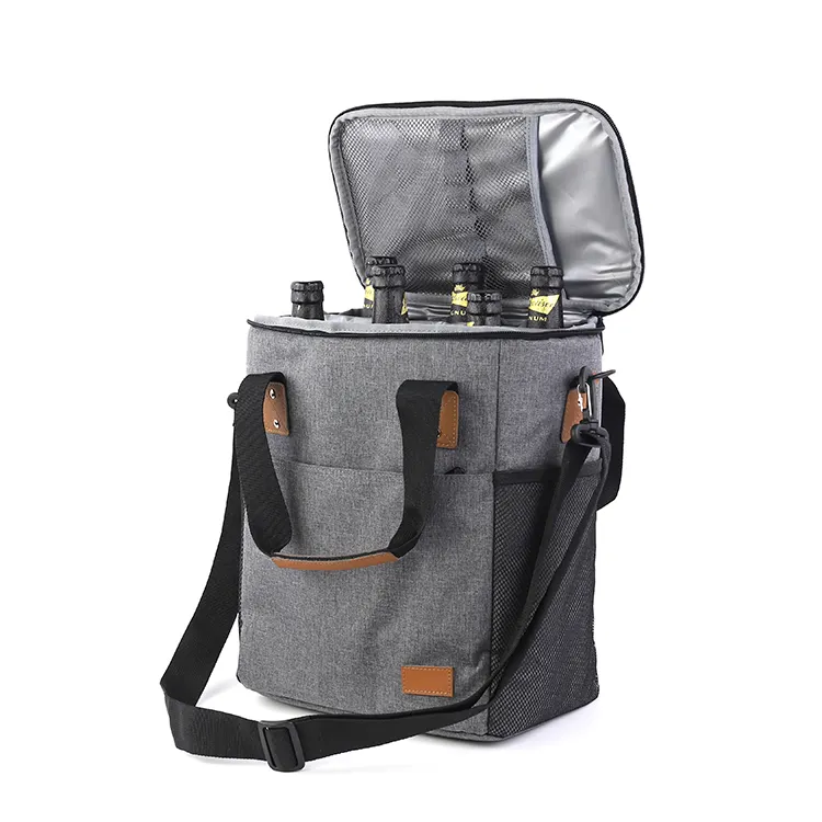 Customized Logo Oxford Luxury Thermal 12 Can 6 Bottle Insulated Portable Wine Beer Cooling Cooler Picnic Bag with Shoulder Strap