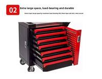 Chariot de rangement d'outils en acier rouge et noir, 7 tiroirs, armoire mobile avec roulettes et porte latérale verrouillable, capacité de charge de 300 kg pour garage