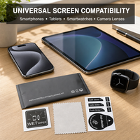 Kit de préparation pour film protecteur d'écran de smartphone : lingettes humides jetables, autocollants de positionnement, feuille de ramassage de poussière à bords en zigzag