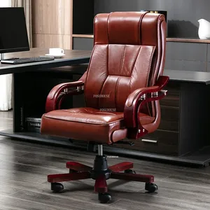 Fauteuils de bureau en cuir français, chaise d'ordinateur pour bureau et chambre, mobilier de bureau européen, chaise de gaming pivotante, fauteuil simple avec dossier et accoudoirs - Product Image 4