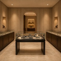 Vitrine de présentation de bijoux noire en verre avec éclairage LED pour projets de mobilier de magasin de détail (Jade, Diamant, Or)