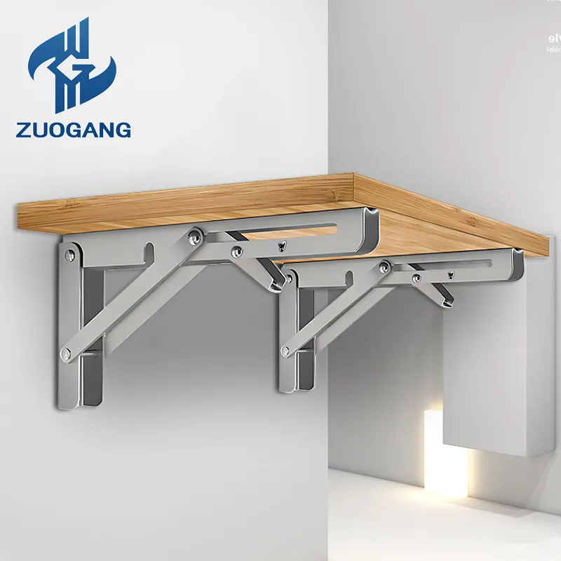 Zuogang floating shelf mounting brackets air conditioner wall hanging triangle folding metal shelf bracket for cabinet