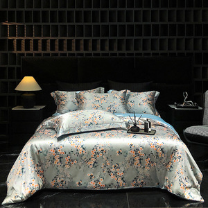 Lụa Rửa Sạch Comforter Duvet Bìa Màu Xanh Nhà Dệt May Vua Kích Thước In Ấn Lux Vua Bộ Đồ Giường Đặt - Product Image 5