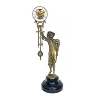 Statue antique en bronze mystérieuse, style allemand, figurine d'éléphant en laiton, 19e siècle français, mouvement squelette, bras oscillant, horloge de table à pendule