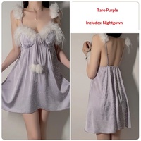 Ensemble de Nuit Élégant en Satin Uni avec Col en V, Sexy, Grande Taille, Respirant, Printemps-Été-Automne, avec Chemise de Nuit Rembourrée Intégrée