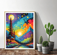 Kit de Peinture Diamant DIY Yuhui : Paysage Céleste Étoilé Coloré Peint à la Main, Kit d'Art en Résine Rectangulaire pour Débutants à Domicile