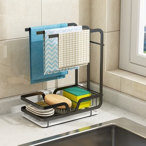 Étagère <span class=keywords><strong>de</strong></span> cuisine en métal à double usage, sans perçage, à suspendre au mur, pour torchons, <span class=keywords><strong>vaisselle</strong></span>, plateau <span class=keywords><strong>de</strong></span> rangement, égouttoir <span class=keywords><strong>de</strong></span> table, pour utilisation au sol dans la cuisine - Product Image 5