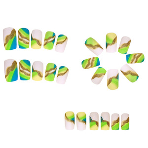 Uñas Postizas Reutilizables Estilo Europeo Americano Francés, Color Verde Fluorescente <span class=keywords><strong>con</strong></span> Borde <span class=keywords><strong>Dorado</strong></span>, Arte de Uñas al por Mayor - Product Image 5