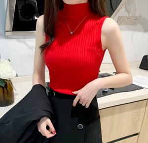 <span class=keywords><strong>Pull</strong></span> <span class=keywords><strong>sans</strong></span> manches à col semi-haut pour <span class=keywords><strong>femme</strong></span>, tricot fin doux et ciré, couleur unie, texture fine, bas de chemise, vêtements pour femmes - Product Image 4