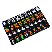 Tuiles de Mahjong américaines noires peintes à la main en acrylique de 30 mm avec emballage en boîte cartonnée pour usage domestique - Halloween