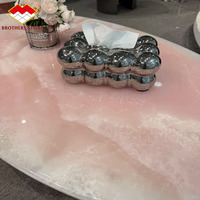 Ensemble de tables basses élégantes en onyx rose naturel, table ovale en marbre rose poli pour salon, villa, hôtel