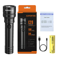 Lampe torche de camping puissante P50 20W 1500 Lumens rechargeable USB Type-C, étanche IP54, légère en alliage d'aluminium