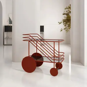 Nordic movable double decker small cart for home storage, living room storage, bar, and handcart dining cart