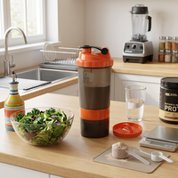 Bouteille shaker protéinée écologique à structure multicouche en plastique avec couvercle et compartiments de rangement pour le sport, le camping et les fêtes – Prête à boire