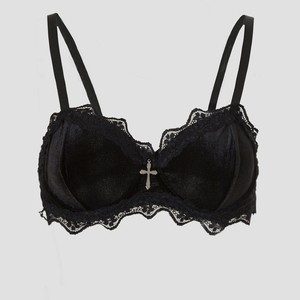S-3XL di amore profondo all'ingrosso di velluto <span class=keywords><strong>nero</strong></span> ricamo reggiseno di pizzo con ciondolo a croce gotica di lusso <span class=keywords><strong>Lingerie</strong></span> <span class=keywords><strong>Top</strong></span> per le donne - Product Image 1