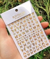 Autocollants 3D pour ongles Qianya tendance coréenne, papillons rouges et argentés gaufrés or, découpe laser en plastique, vente en gros