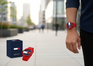 Orologio Intelligente Tommy Fashion con Cinturino in Silicone Rosso, Cassa Rotonda, Resistente all'Acqua, Unisex, Display LCD, 3 Bar - Product Image 2
