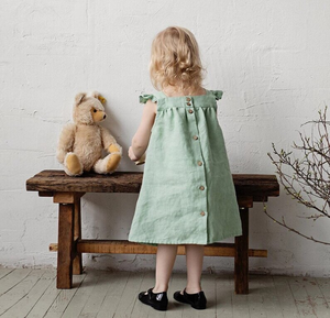 <span class=keywords><strong>Robe</strong></span> d'été en lin pour petite fille, <span class=keywords><strong>tablier</strong></span> à volants et boutons au dos, à fleurs, 2023 - Product Image 4