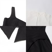 Robe midi asymétrique sans manches bicolore noir et blanc pour femme avec fermeture éclair au dos, idéale pour le bureau ou les soirées, vente en gros