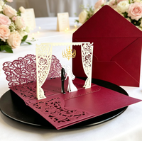 Invitation de mariage et d'anniversaire pliable 3D de style palais de luxe, motifs découpés à la main en papier, cartes écologiques pour les mariés