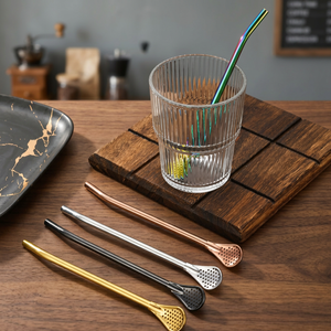 Ensemble de 4 cuillères à glace en métal modernes, accessoires de bar à cocktails réutilisables, or, argent, or rose, noir - Product Image 4