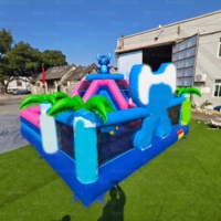 Yuedong Opblaasbaar PVC Cartoon Blauw Obstakelkasteel voor Buitenspeeltuin Speltent Springglijbaan