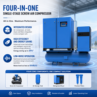 Compresseur d'air à vis monophasé 4-en-1 380V/400V/220V 7,5-250KW avec réservoir, sécheur et filtre, économie d'énergie 25%, faible bruit