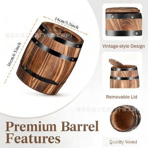 Vase en bois en forme de baril à vin avec couvercle, seau de rangement rond pour une utilisation décorative à la maison - Product Image 5