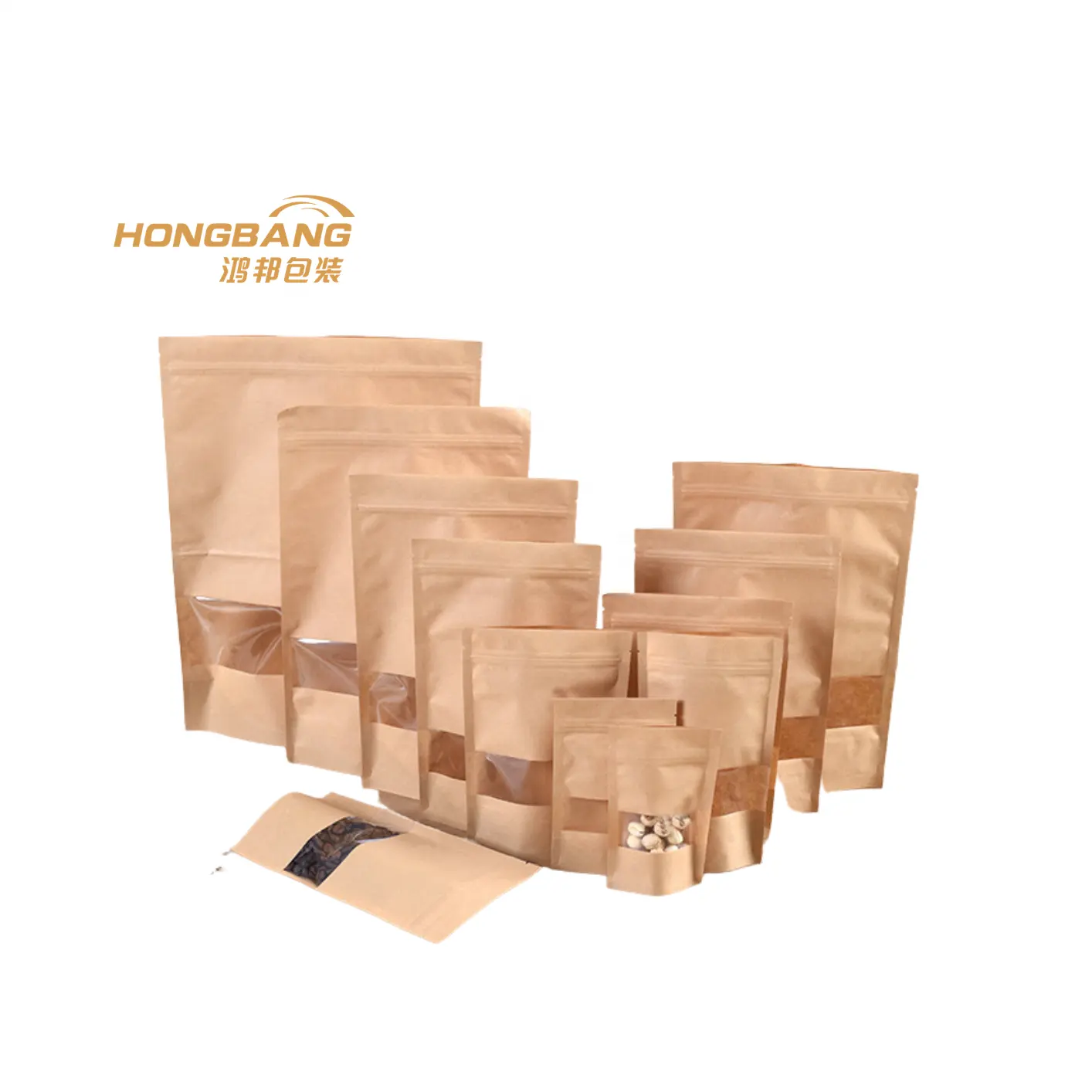 Biodegradable Kraft paper plastic bag cashew nut packaging bag pack for dried fruit