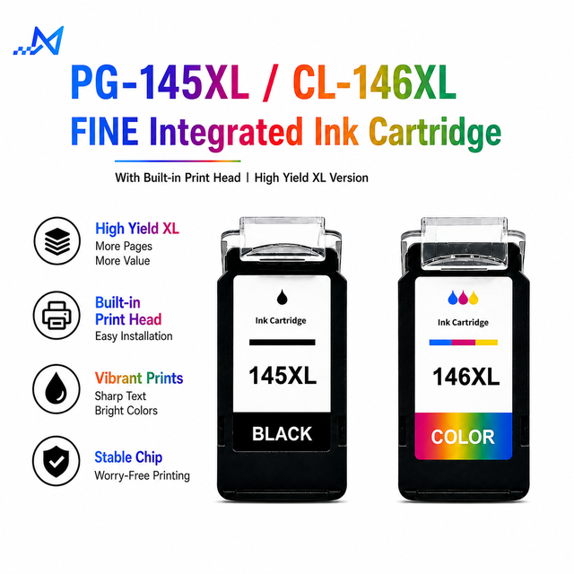 New Compatible PG-145XL CL-146XL High Yield XL Anti-clog Quick-drying Fine for Cartridge Print Head for for PIXMA