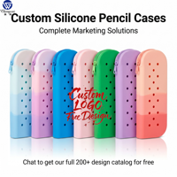 Étui à crayons en silicone avec logo personnalisé, trou pour stylo, papeterie scolaire, enfants, créatif, mignon, DIY, sac à crayons multifonction, pochette de rangement