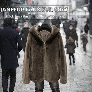 Manteau court décontracté Janefur pour femme, en fausse fourrure de vison marron, uni, teint, à capuche, avec fermeture éclair, coupe ample, chaud pour l'hiver - Product Image 2