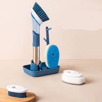 Brosse à vaisselle Distributeur de savon Brosse à vaisselle avec 4 têtes de rechange et support de rangement Brosse à récurer de cuisine
