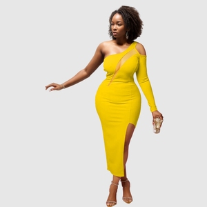 Vestido elegante de noche sexy con abertura y un solo hombro para mujer, a la moda, venta al por mayor - Product Image 4