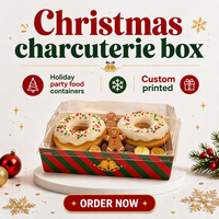 Boîte à charcuterie de Noël en papier kraft avec couvercle transparent pour mini-gâteaux