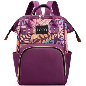 Sacola de fraldas universal para maternidade, sacola de fraldas para bebês, mochila de viagem de grande capacidade, cor-de-rosa e cinza