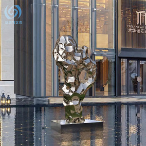 Sculpture abstraite en acier inoxydable pour extérieur, style Pierre de Taihu, avec miroir, pour aménagement paysager, ornement de sol, pour l'immobilier, les hôtels et les clubs - Product Image 1