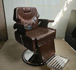 Fauteuil de barbier en similicuir marron avec hauteur réglable et repose-pieds, design industriel, mobilier de salon - Product Image 3
