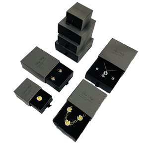 Boîte à bijoux en carton avec tiroir, doublure floquée imprimée, pour bagues, boucles d'oreilles, colliers, emballage personnalisé avec logo, étui de rangement pour bijoux, cadeau - Product Image 1