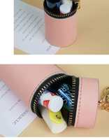 Pochette cylindrique en PU de couleur unie pour porte-clés, mini étui à rouge à lèvres, sac de rangement portable à fermeture éclair pour pièces de monnaie et écouteurs