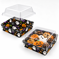 Boîte à biscuits d'Halloween avec couvercle transparent, boîtes à friandises en papier, emballage pour bonbons, conteneur à pâtisserie pour boulangerie, boutique de desserts