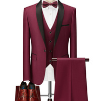 Jas Pria Slim Fit Tiga Potong untuk Pernikahan, Satu Kancing, Double Prong, Single Breasted, Blazer Formal Klasik untuk Bisnis, Bahan Worsted