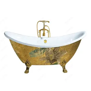 Bathtub berdiri bebas bak mandi emas, bak mandi rumah merek mewah baru untuk kamar mandi hotel