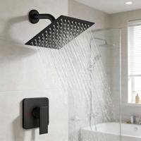 Système de douche encastré en laiton noir mat - Douchette de pluie à fonction unique de 8 pouces, contrôle de l'eau chaude et froide