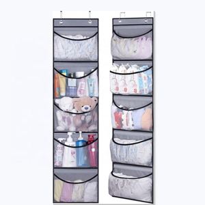 Organisateur de rangement à suspendre sur la porte pour placard avec 5 poches, organisateur pour chambre à coucher et salle de bain, lot de 2 (gris) - Product Image 1